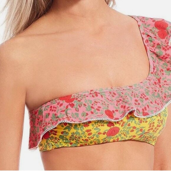 Roller Rabbit Size Extra Large Floral One Shoulder Ruffle Bikini Top - Picture 7 of 7